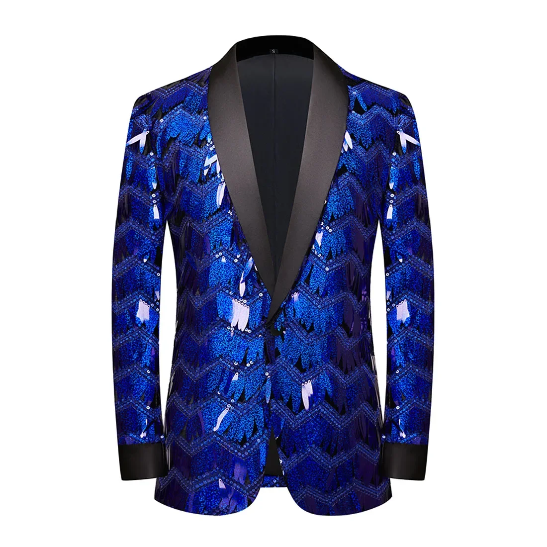 Mens Shiny Blue Sequins Tassel Blazer Shawl Lapel Tuxedo Jacket Men Suits Blazers Party DJ Club Nightclub Stage Singer Costumes