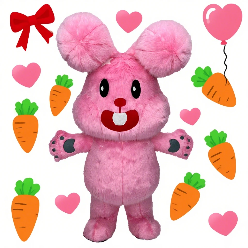 

Cartoon Pink Rabbit Inflatable Plush Costume Mascot Parade Adult Character Cosplay Animal Birthday Halloween Party Set
