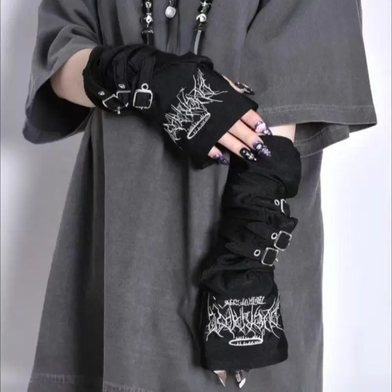 European And American Fashion Dopamine Black Abi Sleeves, Half-finger-exposed Gloves, Metal Clasp Dark Punk Gloves