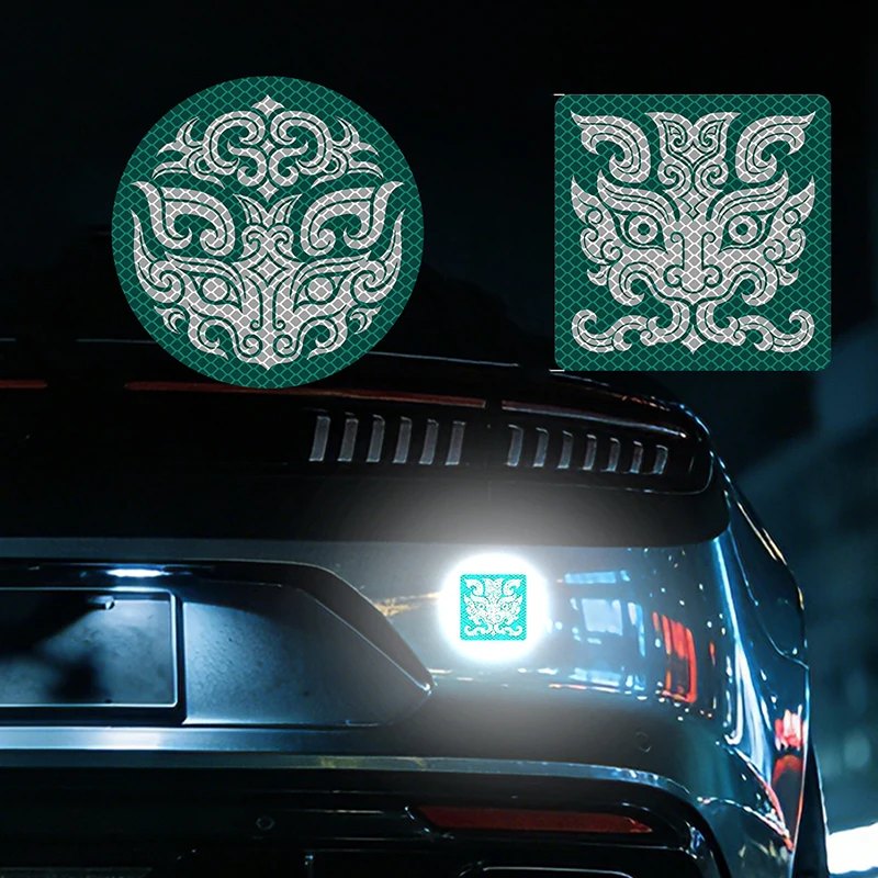 Boho Ethnic Pattern Reflective Car Decal Round Square Self-Adhesive Sticker Waterproof Night Visibility Auto Body Exterior Decor