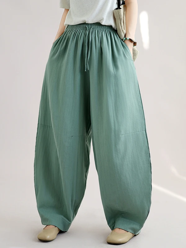 Retro Style Casual Cotton Linen Pants Women's Arc Blade Double Face Gauze Comfortable All Matchings Loose Fit Trousers