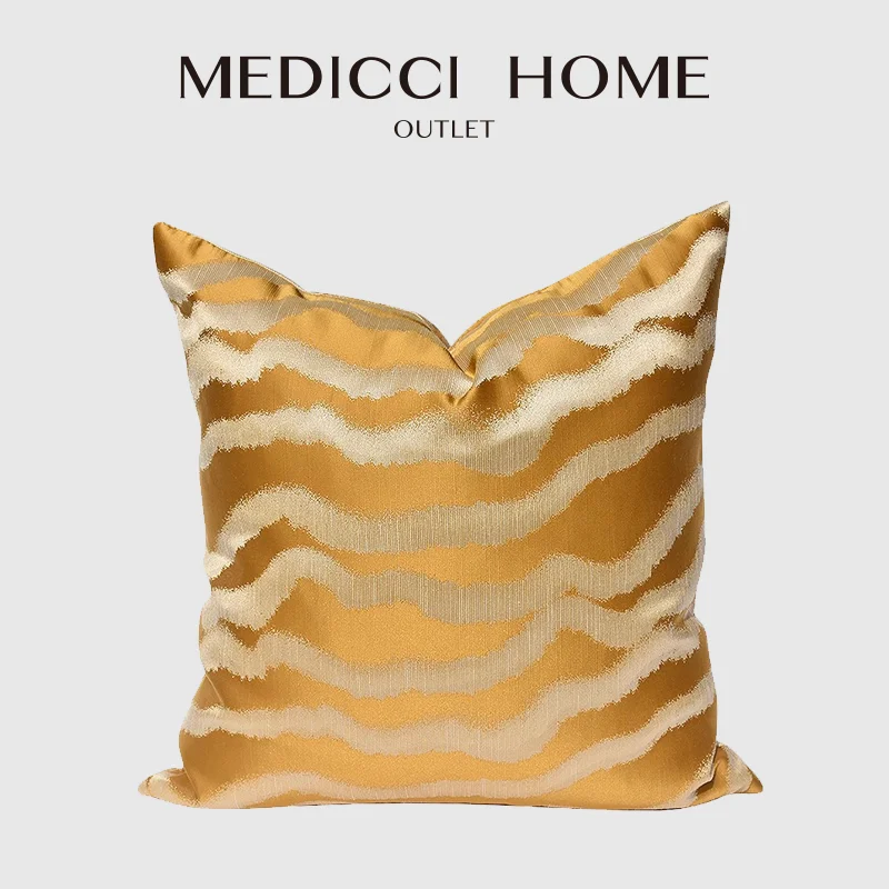 Medicci Home Art Cushion Cover Chinoiserie Chinese Feature Gradual Change Mountain Gold Color Jacquard Pillow Case Chic Modern
