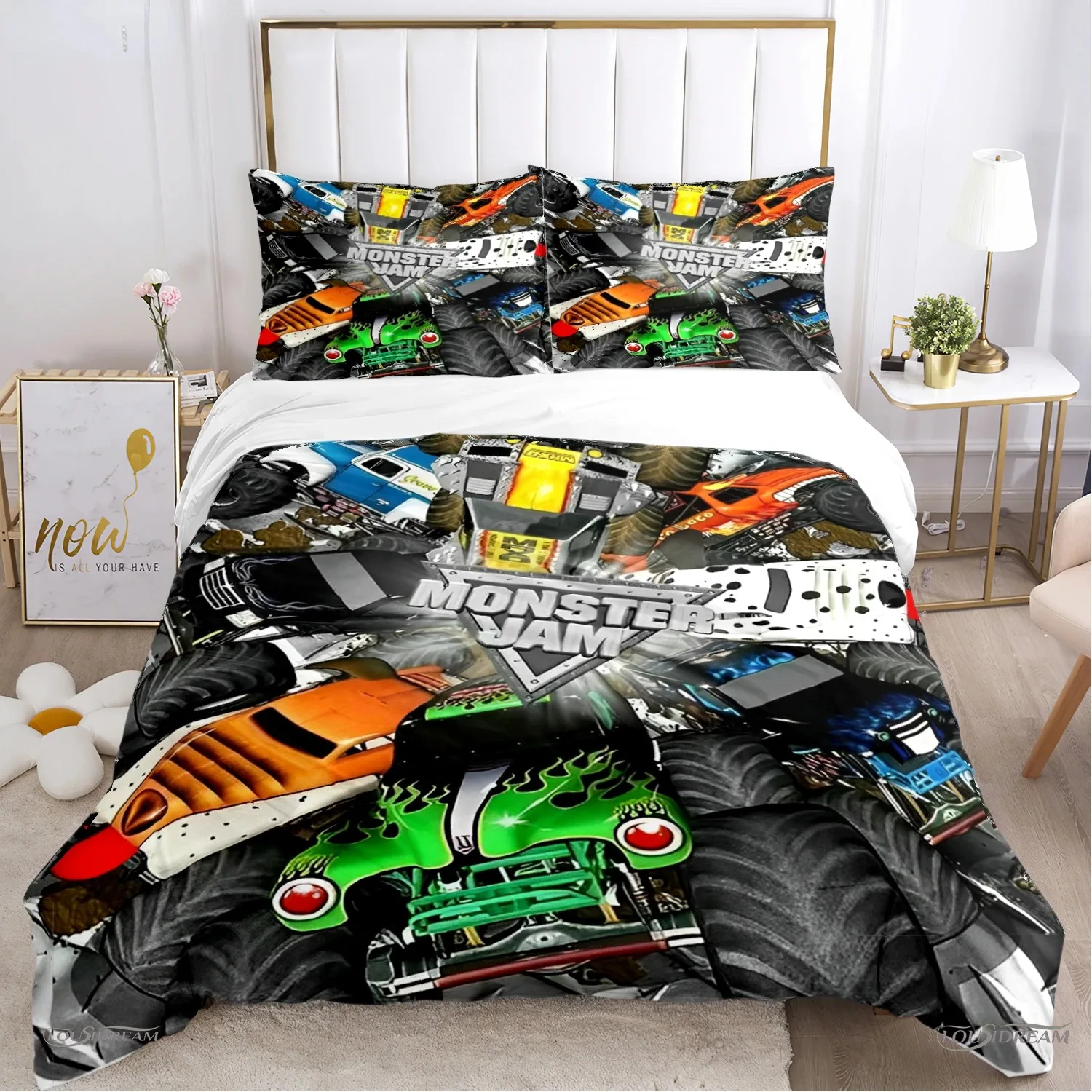 

Monster Truck Duvet Cover Catroon Monster Jam Bedding sets Soft Quilt Cover and Pillowcases for Teens SingleDoubleQueenKing