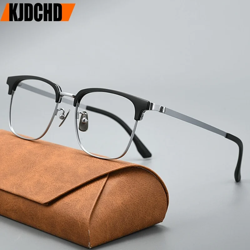KJDDCHD New Men's Retro Square Titanium Alloy Glasses Comfortable Flexible Simple Fashionable Optical Eyeglasses Frame