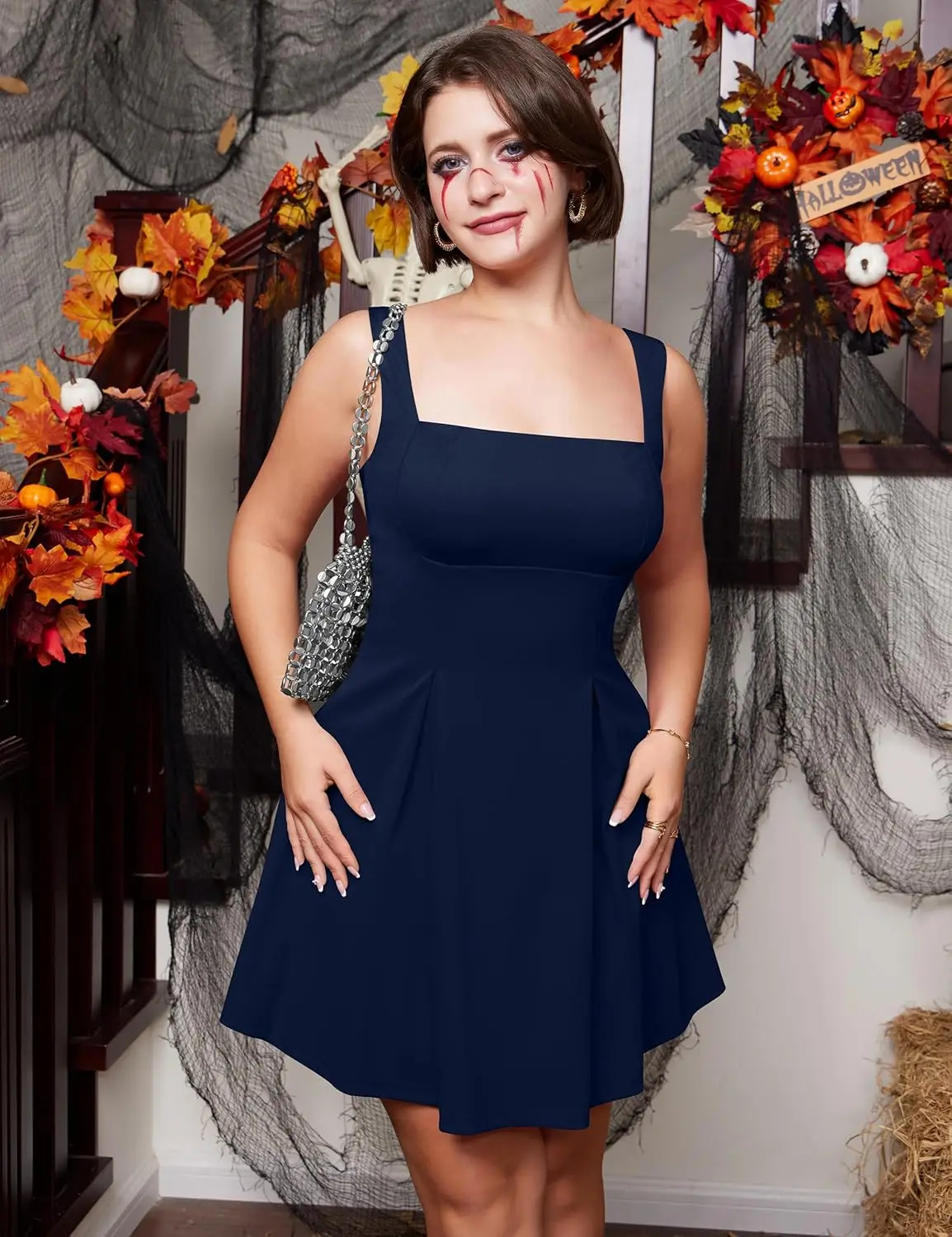 Minivestido Sexy sin mangas con cuello cuadrado y tirantes ajustables para mujer, pajarita, corte en A, para fiesta y discoteca, por encima de la rodilla, Mini vestidos de fiesta