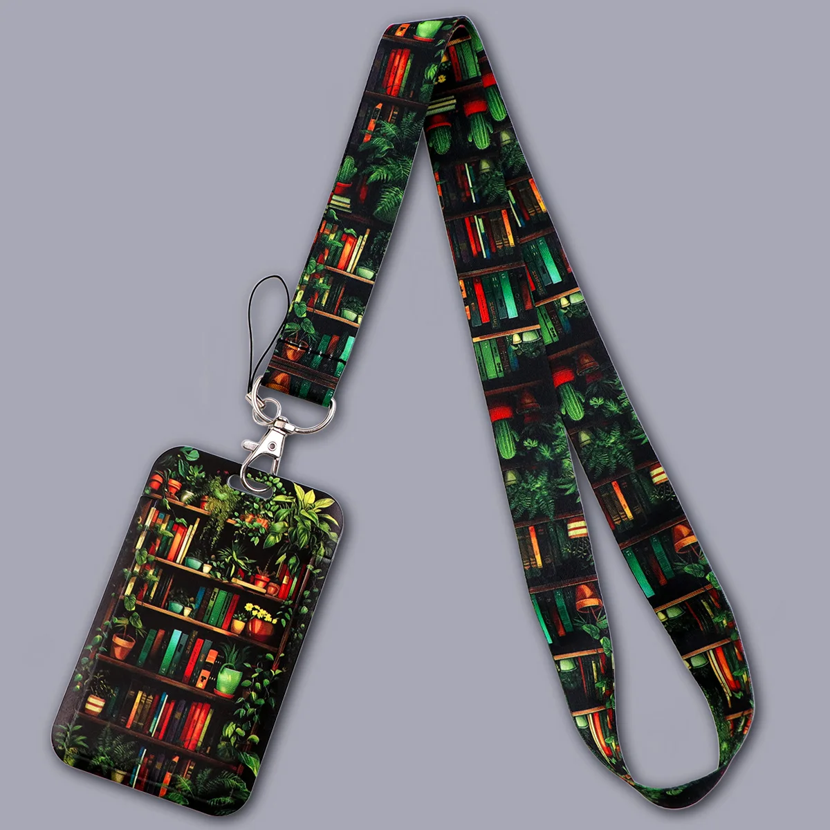 Vintage Bookshelf Plant Lanyard Neck Strap Keychain Card Cover Badge Holder Mobile Phone Hang Rope Keyring Accessories Gifts
