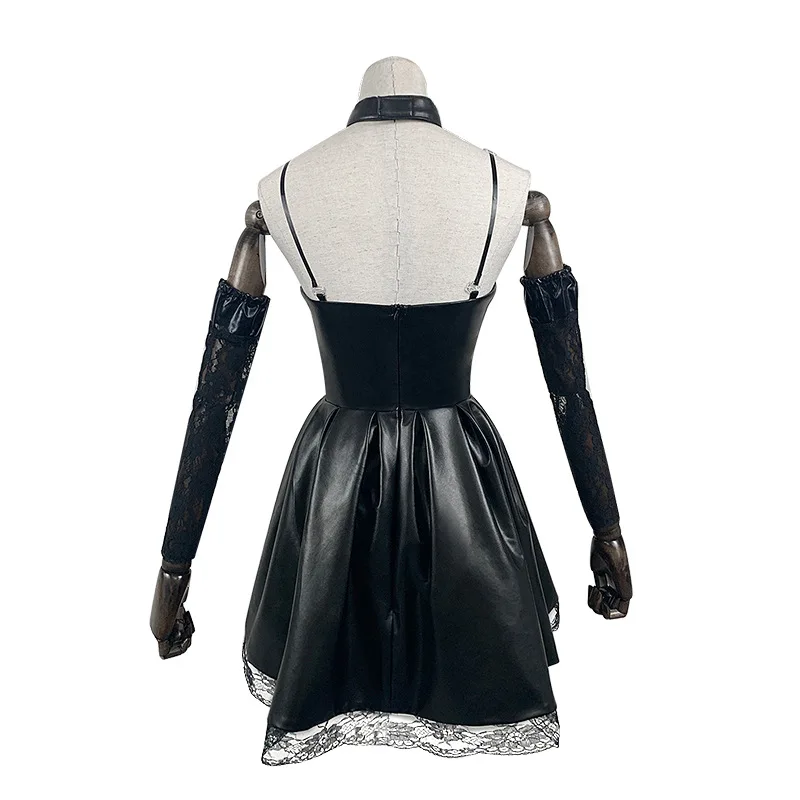 Death Note Cosplay Costume Misa Amane Imitation Leather Sexy Dress +gloves+stockings+necklace