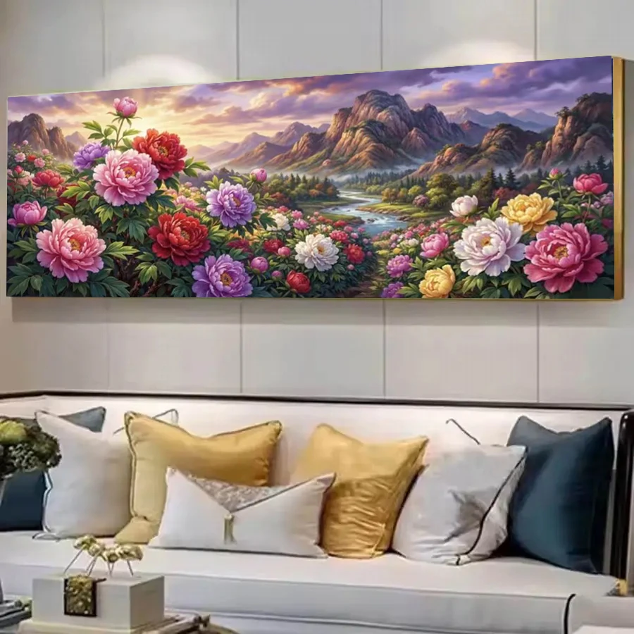 

Large Size Diamond Embroidery Art Kits for Colorful Peony Flowers Mountain Landscape,Full Round Square DIY 5D Diamond Painting