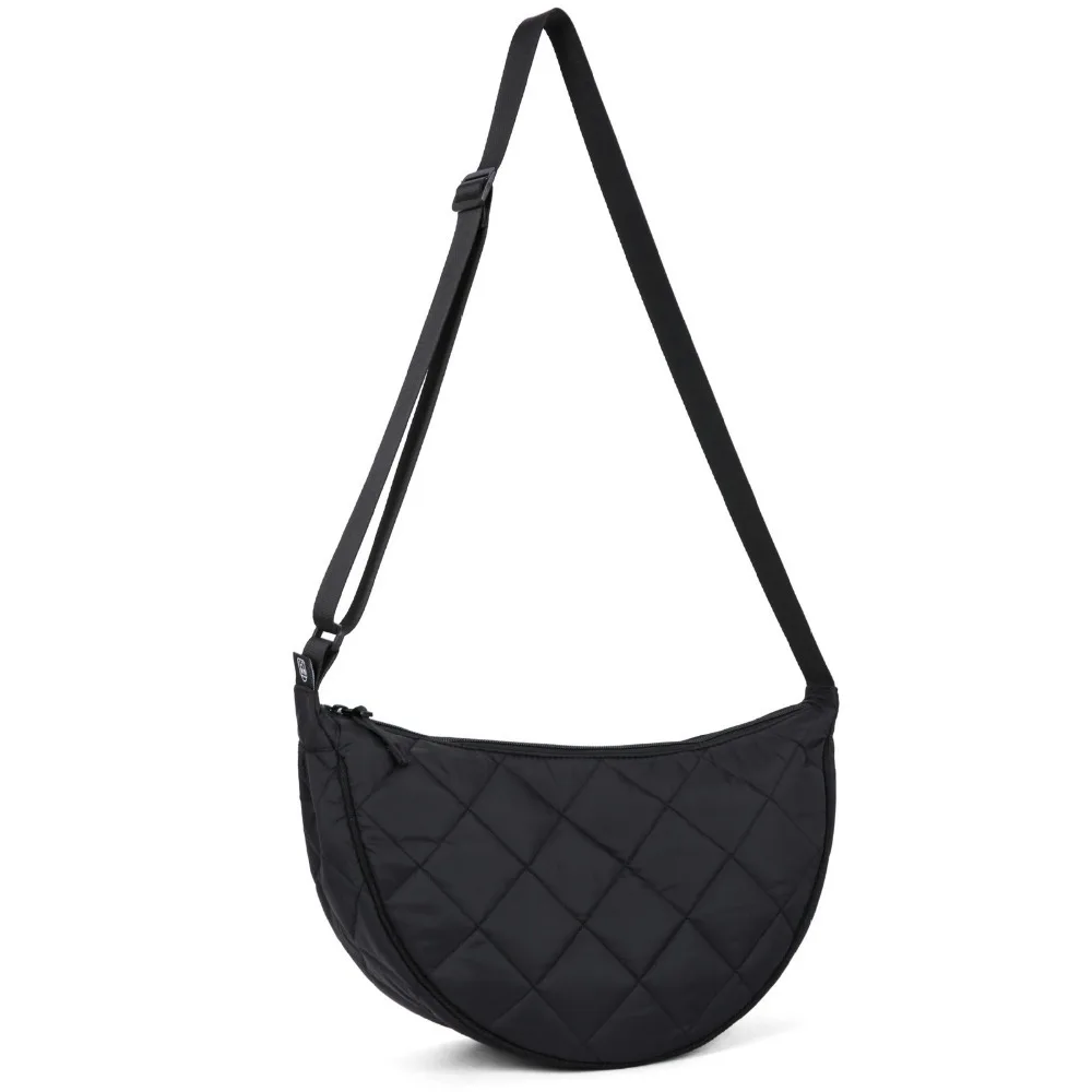 

Solid Color Plaid Crossbody Bag Padded Adjustable Strap Half Moon Bag Large Capacity All-match Nylon Shoulder Bag Travel