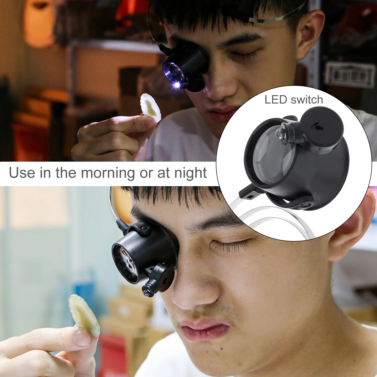 LED Eye Clamp Free 15X Magnifier Loupe Headband Magnifying Glass Loupe Jewelry Watch Clock Repair Tool Magnifier with LED Light