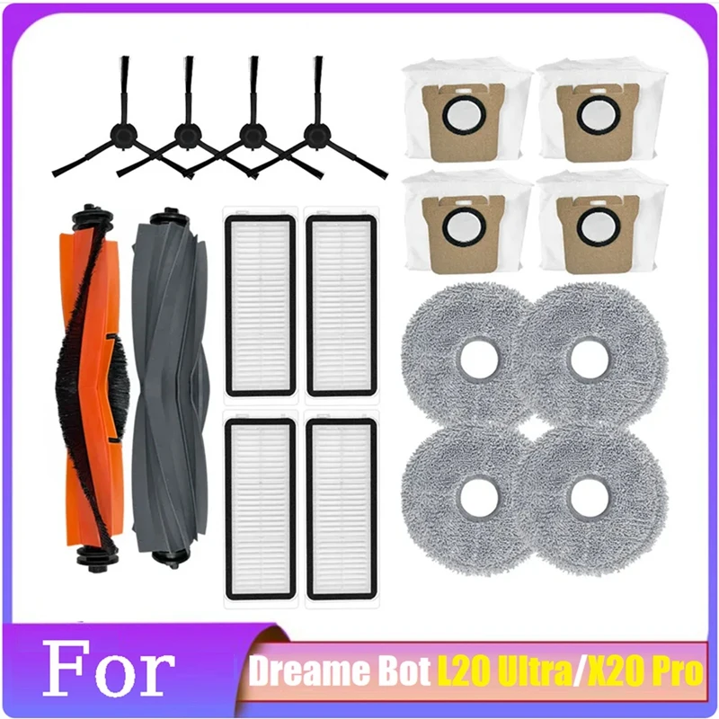 Kit di accessori per Dreame Bot L20 Ultra / X20 Pro Robot Vacuum retac Parts spazzole laterali principali filtri per mocio sacchetti per la polvere