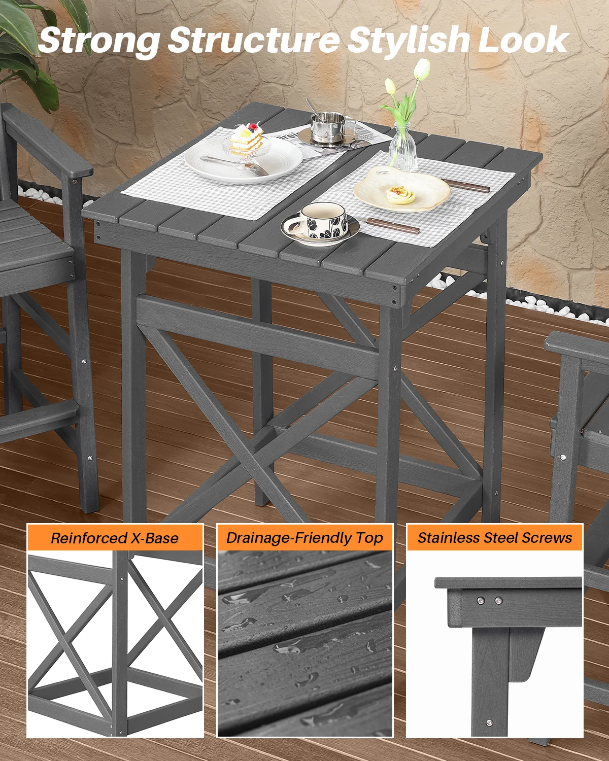 3 قطعة مجموعة بار حمام السباحة المريحة في الهواء الطلق 1 طاولة صرف شرائحية 2 مقعد مع مسند للقدمين للاستخدام في الفناء أو المستودعات