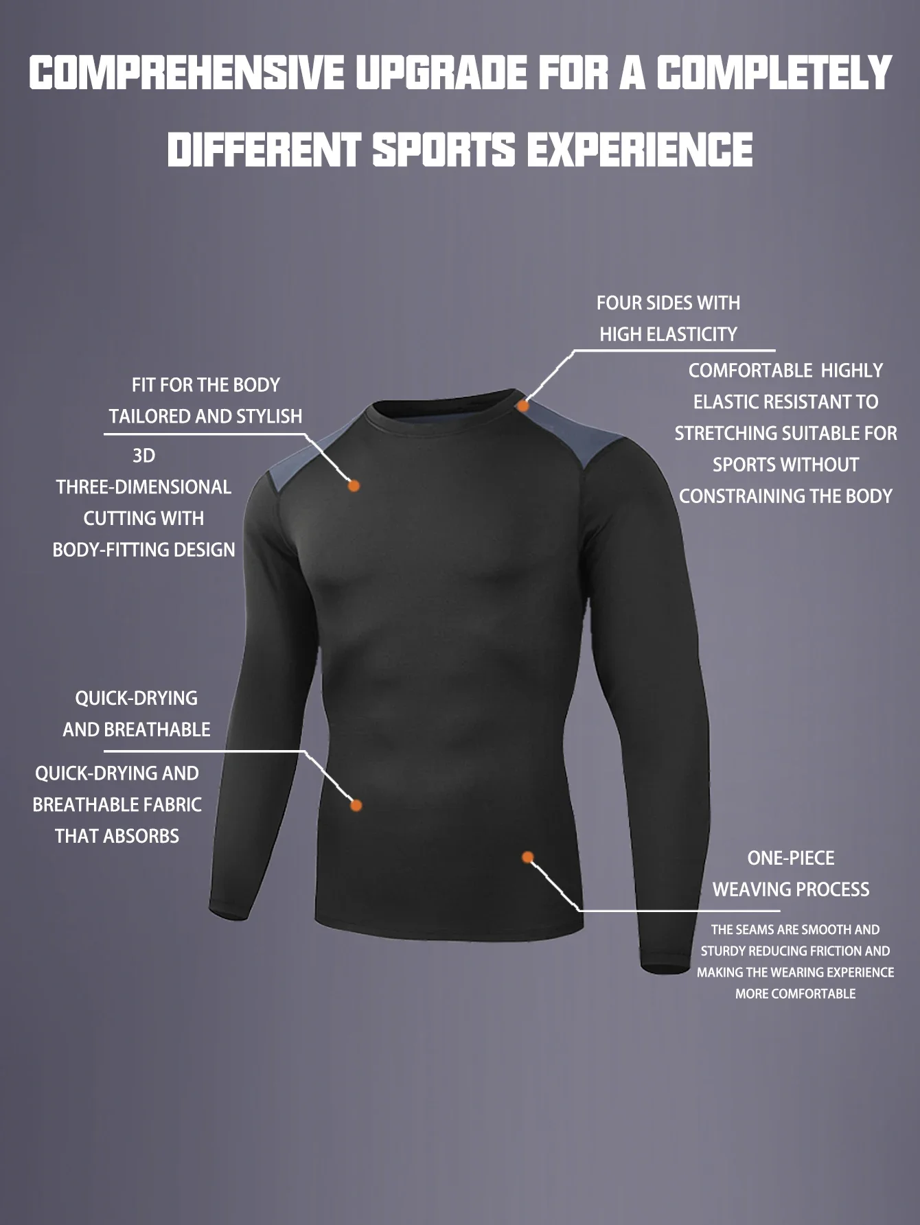 تي شيرت رجالي ضيق للجري، كتلة ألوان مضغوطة بأكمام طويلة، قميص رياضي سريع الجفاف، مناسب لتدريب الماراثون