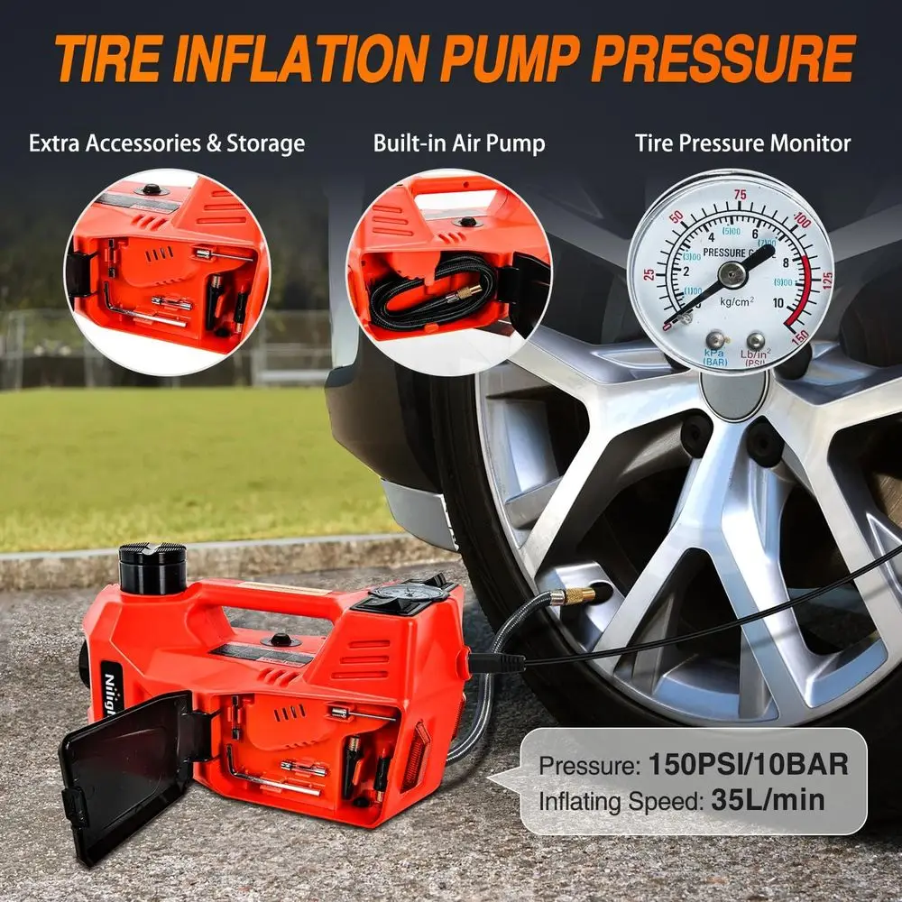 12V 5トン電動カー ジャッキ、インフレータブルポンプ、LEDライト付き、タイヤ交換用ポータブルフロアジャッキ、セダン、SUV、MPVに最適