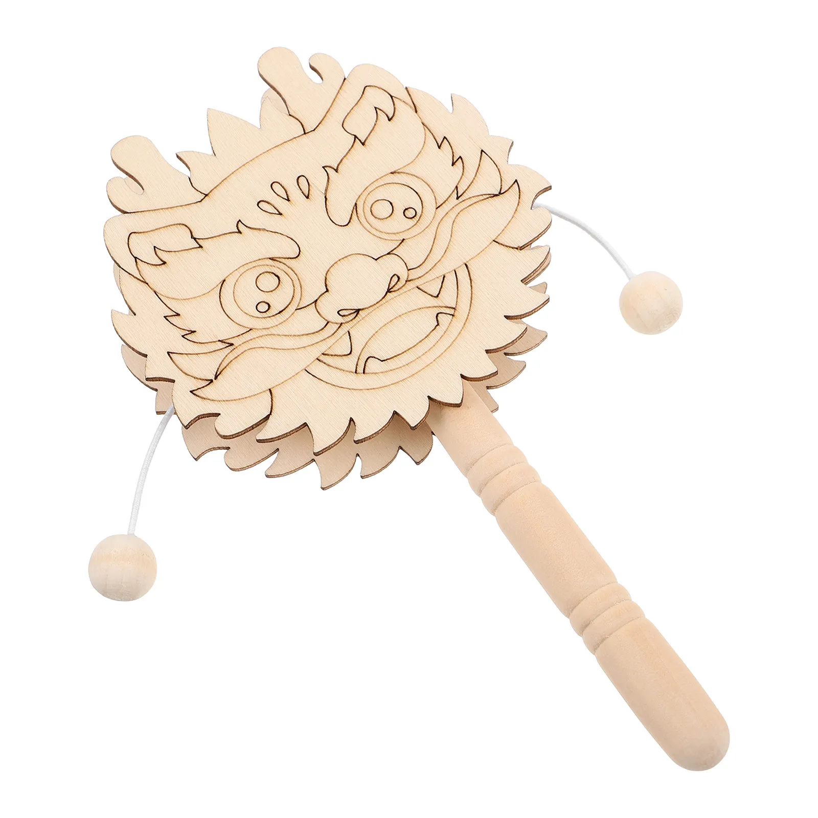

Montessori Painting Unfinished Wooden Rattle Drum Handle Adjustable Handheld Shaking Educational Musical Craft Instrument Beige