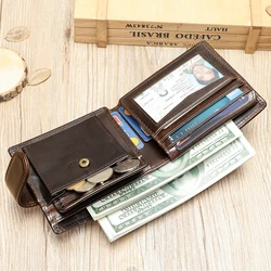 WESTAL Leather Men's Wallet Premium Oil Wax Leather Rfid Men's Cowhide Buckle Wallet Gift Anti-theft Brush