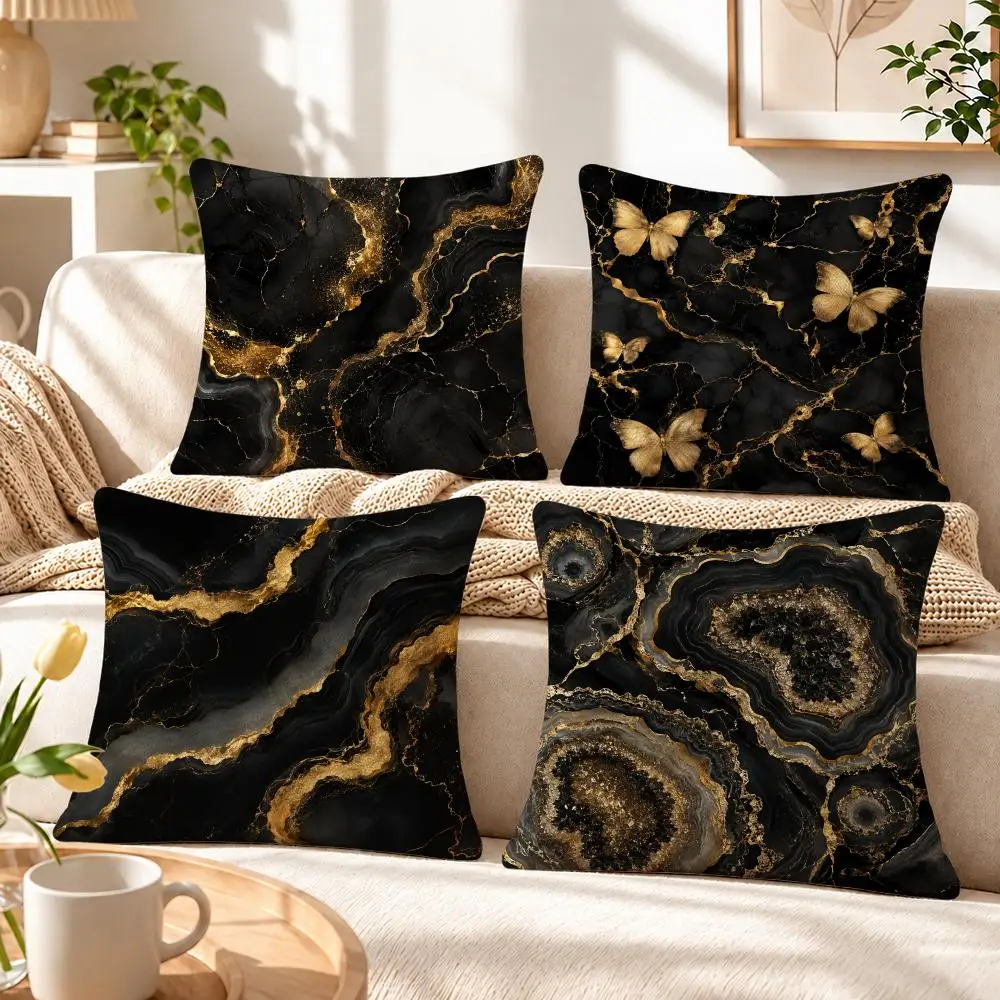 Art Black and Gold Cushion Cover Soft Short‑Plush Pillowcase, Decor for Sofa & Bedroom, Perfect Holiday Gif