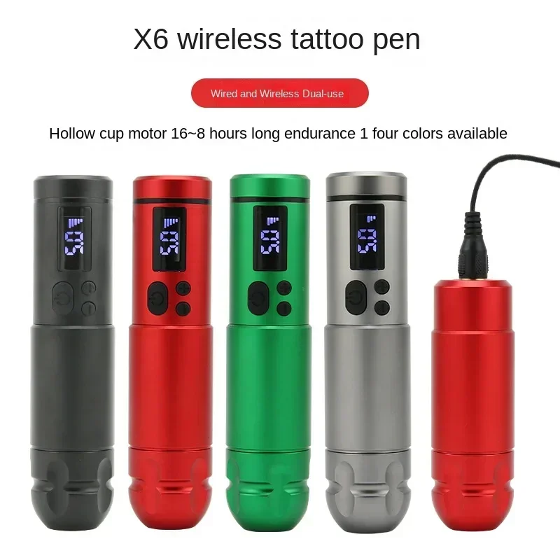 X6 Wireless Pen Large Capacity Battery Hollow Cup Motor Stroke 4.0 Tattoo Pen Cutting Line Tattoo Coloring