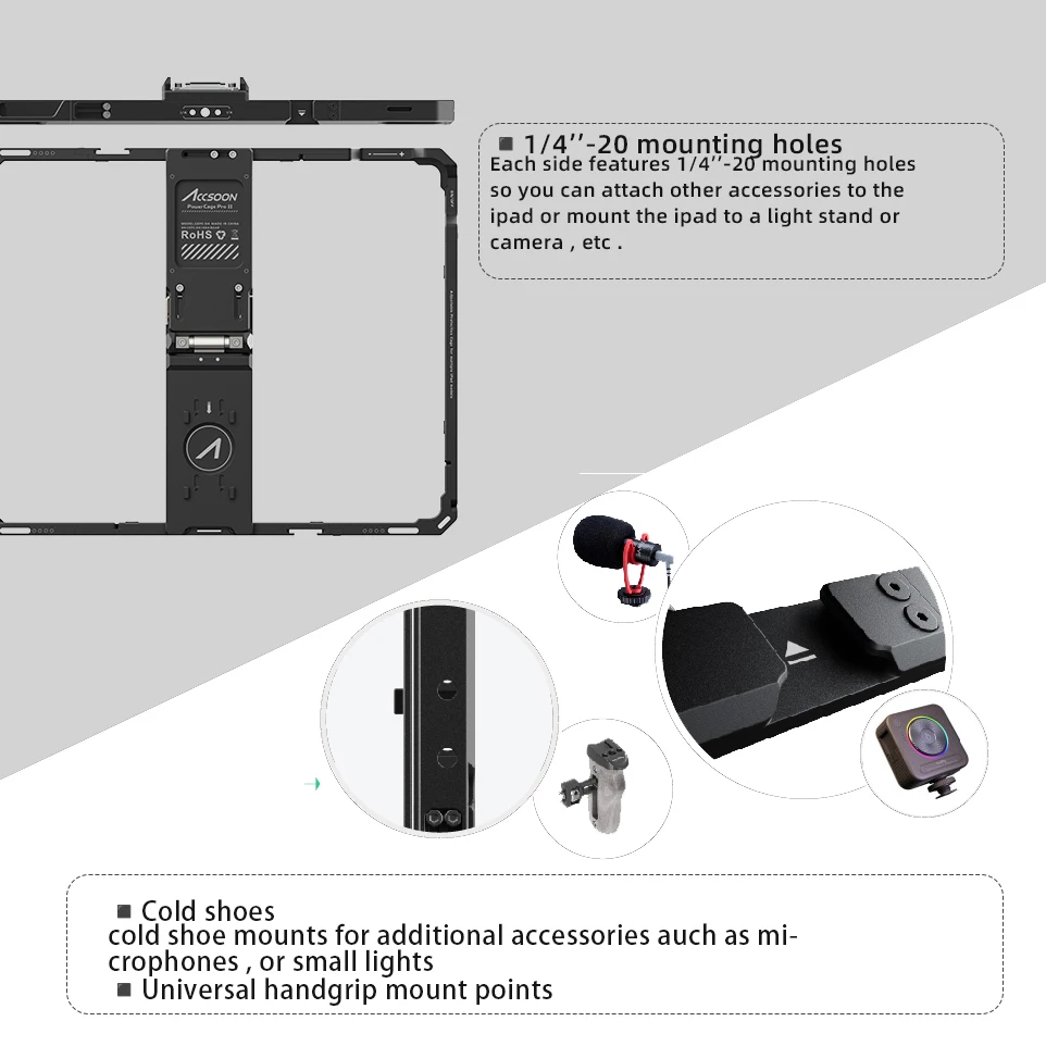 Imagem -04 - Accsoon-carregador de Bateria de Liga de Alumínio Power Cage Shell para 129 Ipad Np-f Estojo Protetor Suporte com Furos de Parafuso