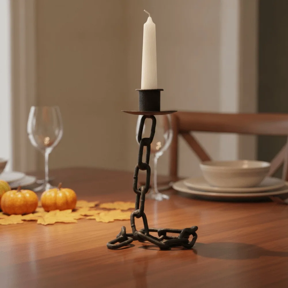 Gothic Halloween Suspended Chain Candlestick Vintage Industrial Style Dark Style Candle Holder Black Wrought Iron Candle Stand