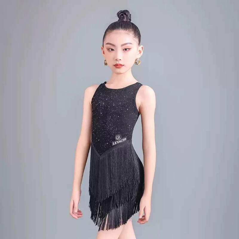 Children's Latin Dance Costume 2026 Summer New Girls' Training Clothes Advanced Black Dance Tassel Performance Clothing