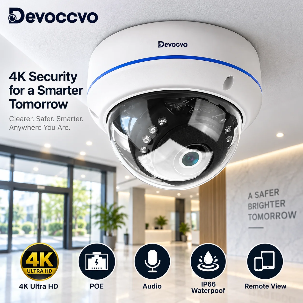 Telecamera dome IP 4K Ultra HD 8MP con alimentazione PoE, sistema di videosorveglianza CCTV, impermeabile, per uso interno ed esterno, con rilevamento del movimento tramite app mobile, sistema di