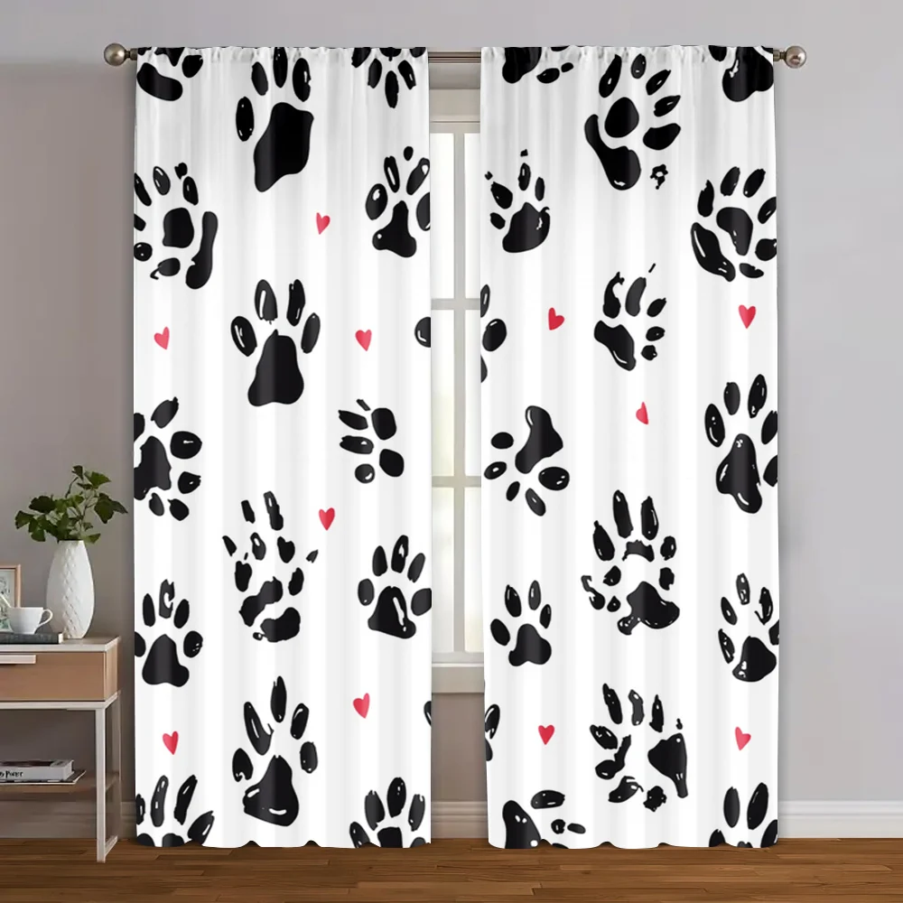 

2pcs, Curtain Cloth Dog Paw Machine Washable Polyester (without rod) Decorations For Home Use for Bedroom, Living Room, Home