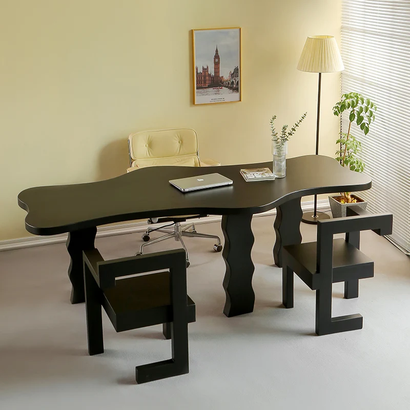 مكتب من الخشب الصلب الاسكندنافي على شكل خاص، مكتب بسيط وحديث، كمبيوتر غير منتظم #2