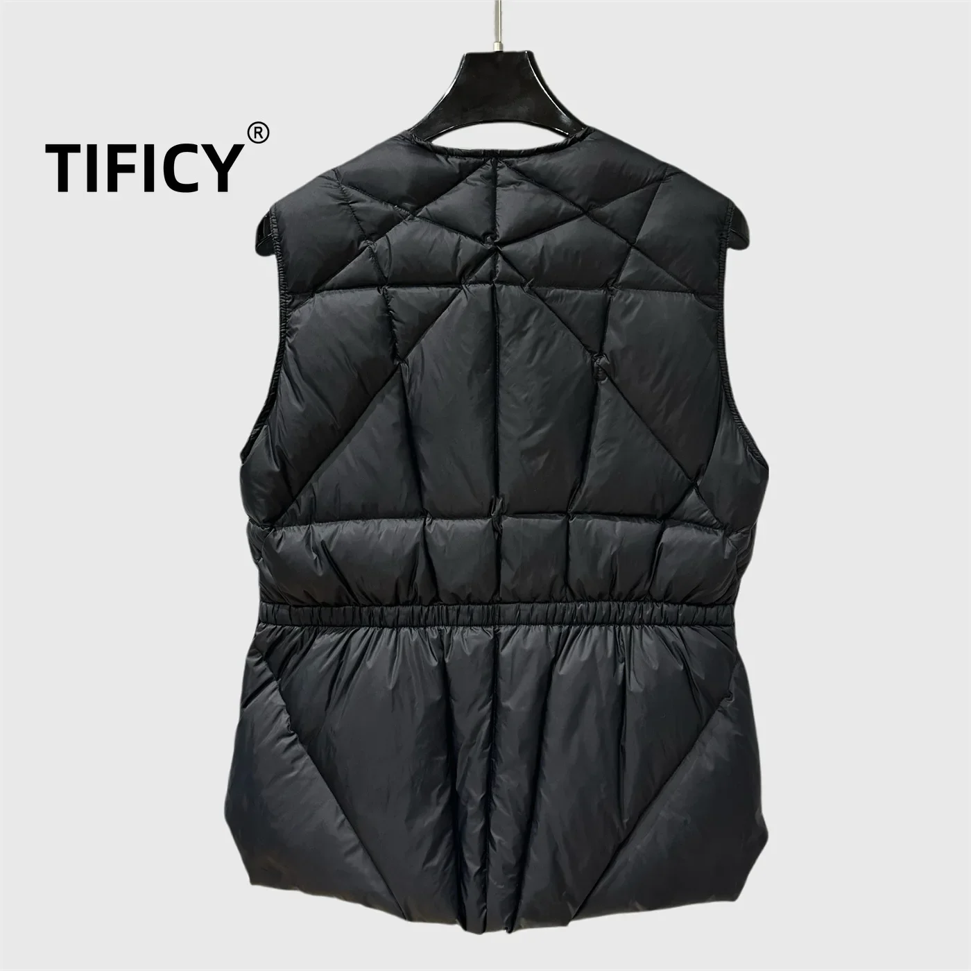 High Street Dark RO Style Women's Pentagram Lined Down Vest with Waist Cinching Design Versatile and Warm Vest Coats