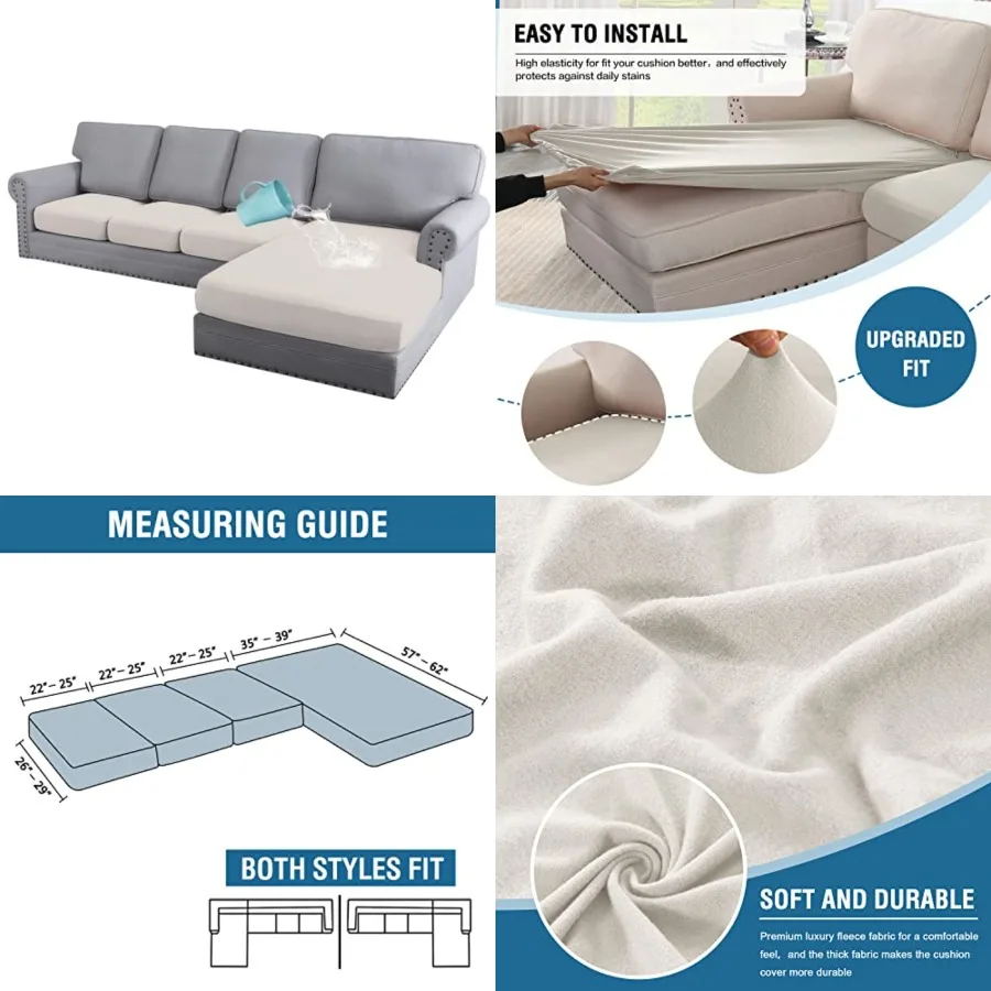 

100% Waterproof Seat Cushion Covers Sectional Couch Covers 4 Pieces Sofa Cushion Covers L Shape Cushion Chaise Cover for Both L