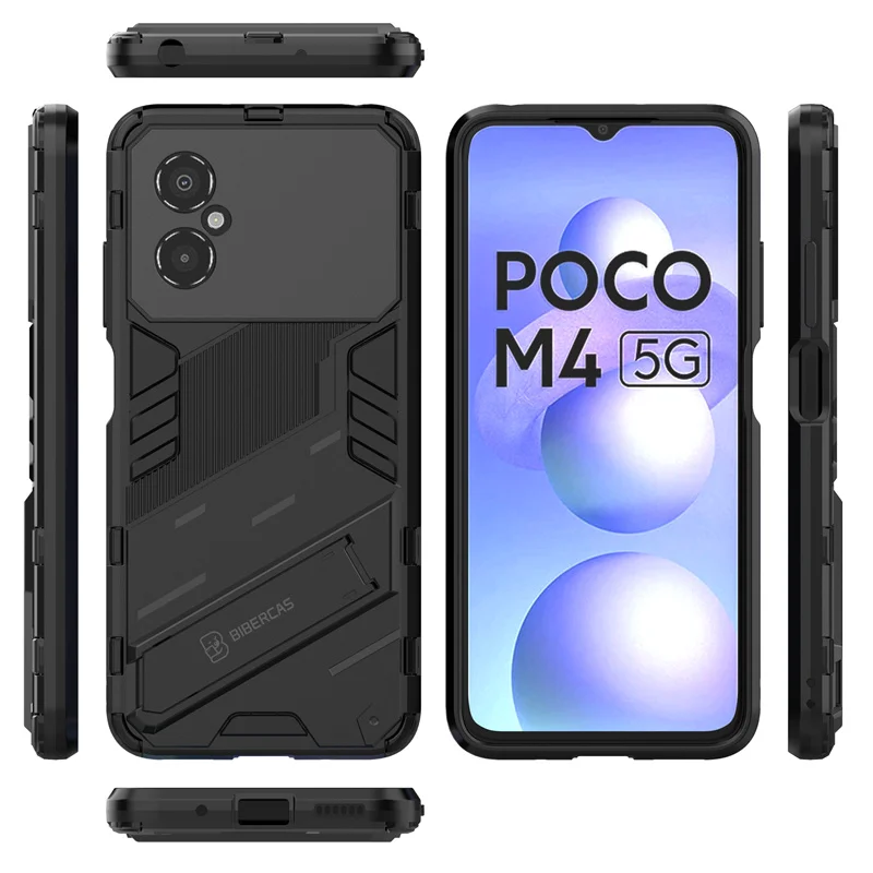 For Xiaomi Poco M4 5G Case Armor Shockproof Phone Cases For Poco Poko Pocco Little M4 M 4 Car Magnetic Holder Stand Back Cover