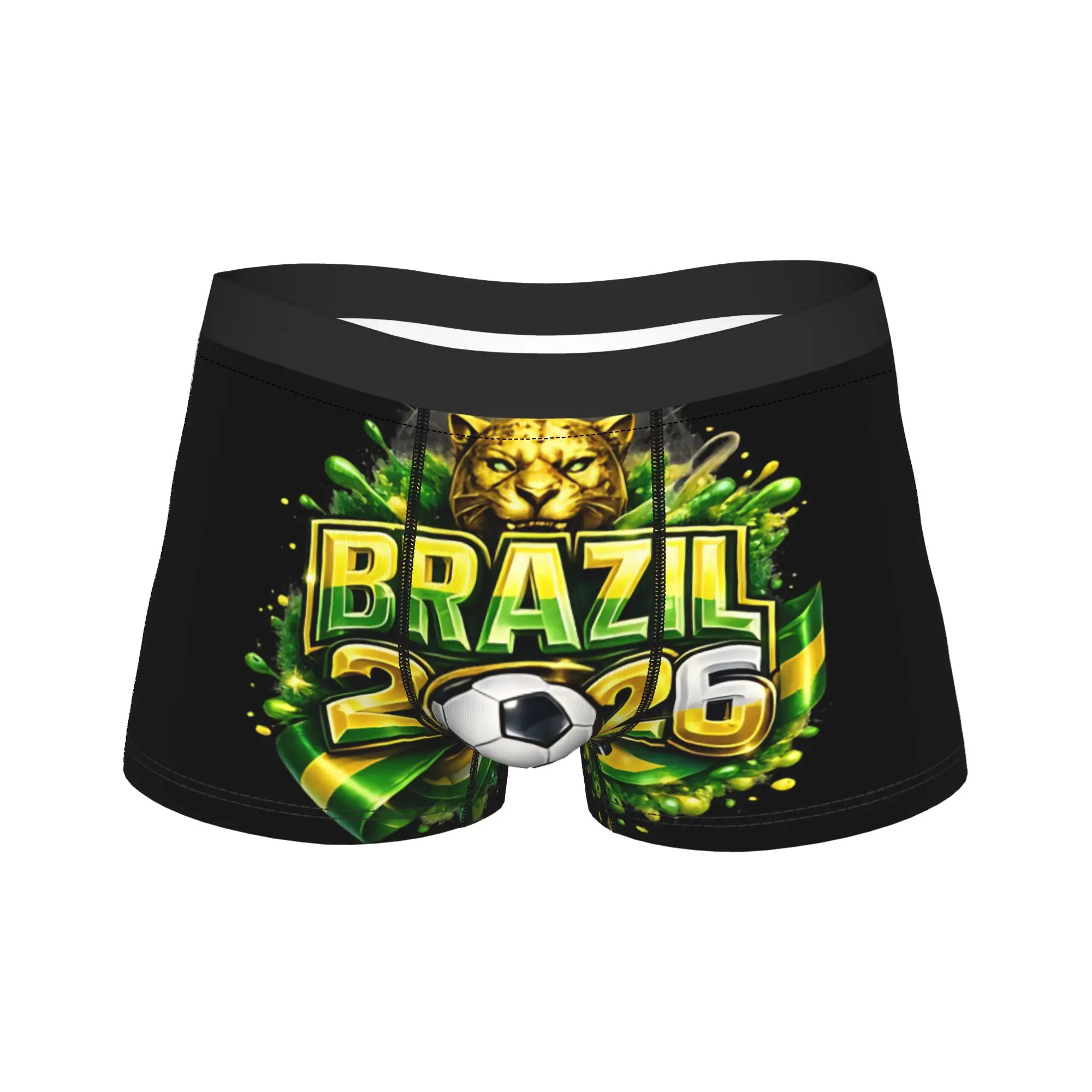 

Brazil 2026 Soccer Underwear Elastic Panties Pattern Boxer Brief For Male Pouch Large Size Trunk