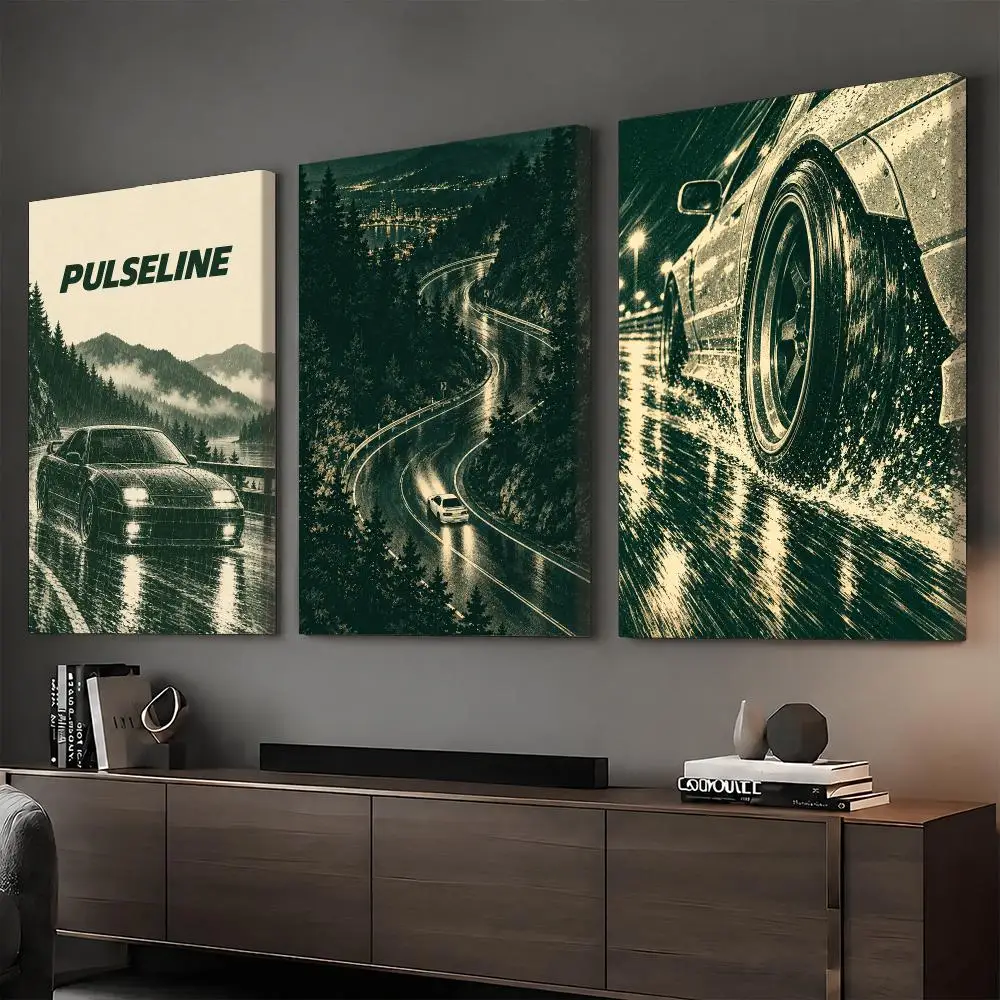 Night Drive Retro Framed Wall Painting HD Canvas Print Poster Wall Art | Optional Frame | Modern Hallway Decor