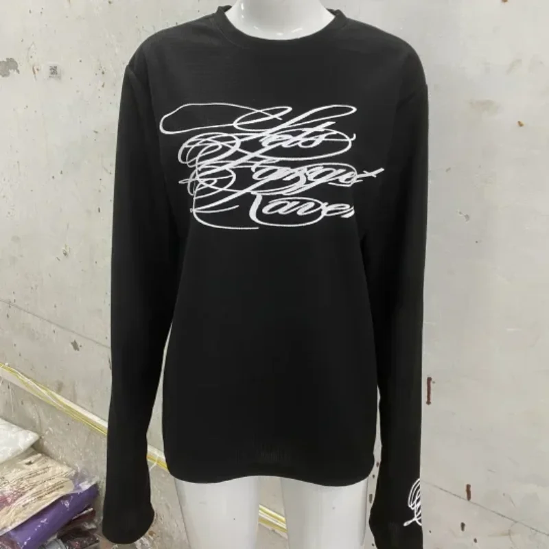 Harajuku Y2K Chic Brief Grafik Druck T Shirts Trendy Kleidung Straße Vintage Dünne Beiläufige Lange ärmeln Oansatz Top Männer frauen