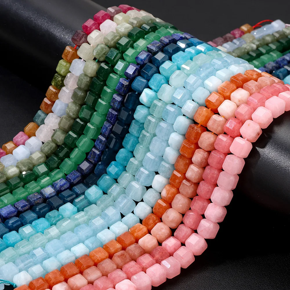 7-8mm Faceted Square Beads Natural Stone Chalcedony Crystal Loose Spacer Beads for Jewelry Making DIY Accessries