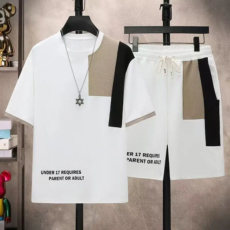 

(T-Shirt +shorts)2025 summer new Style men shirt Cotton shirts men's High quality casual t-shirts and shorts Two Piece M-4XL