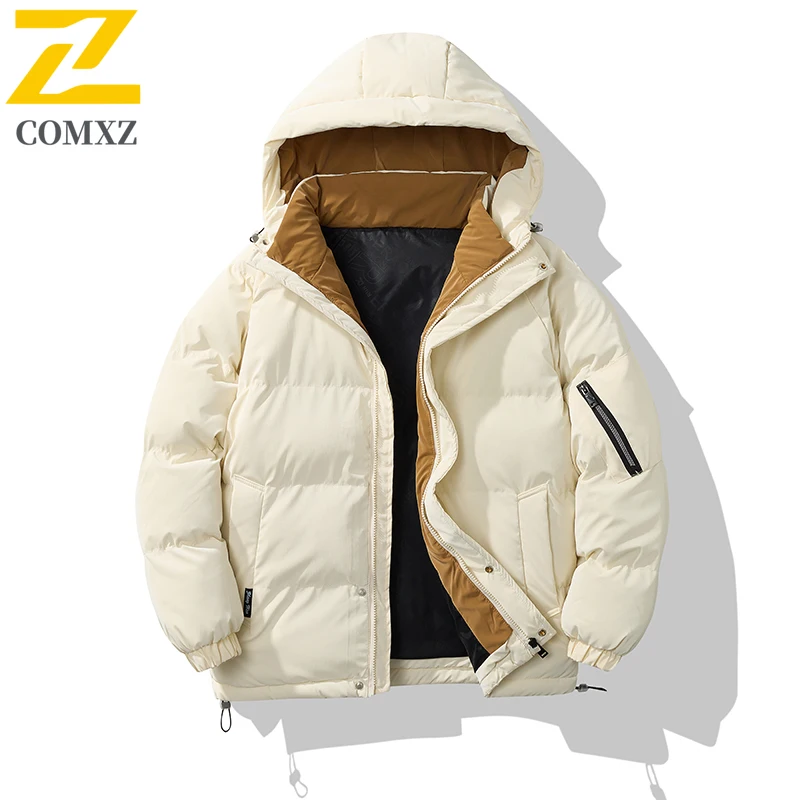 

Winter Jacket Mens Comfortable Korean Style Lightweight Padded Coats Detachable Hood Travel Cold Resistant Warm Quilted Jacket