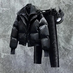 Fashion Fake Two-Piece Design Flat Coat For Men Autumn Winter New Thickened Loose Short Warm Trendy Solid Color Cotton Coat