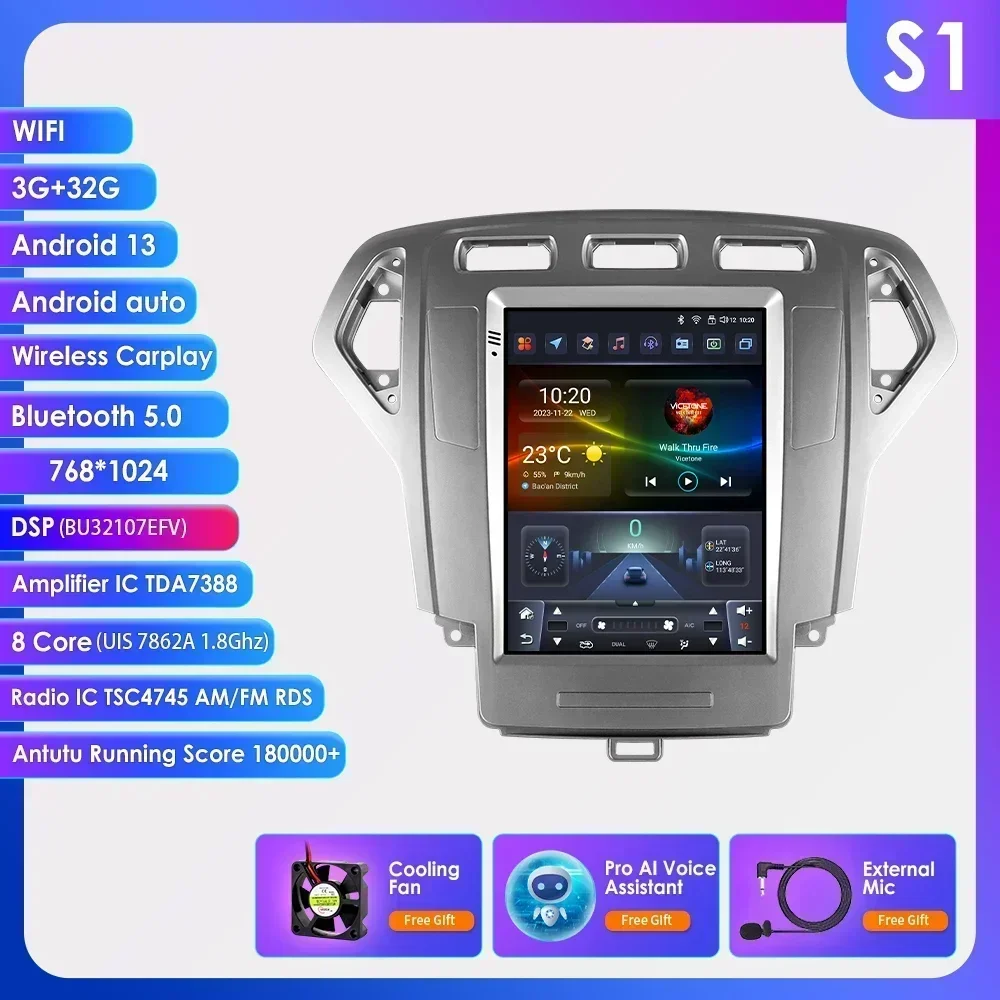 Carplay 4G-LTE Android 14 voor Ford Mondeo 4 2006-2010 9.7 ''Scherm Autoradio Multimedia Video Navigatie GPS Audio - afbeelding 1