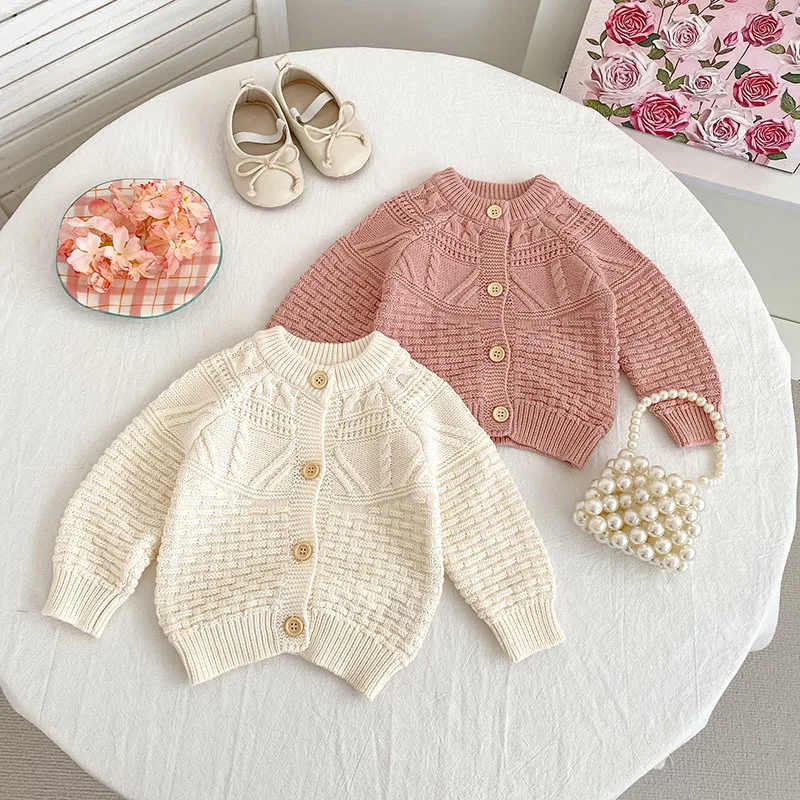 MILANCEL New Autumn Baby Knitted Cardigan 0-3T Solid Color Knit Toddler Girls Sweater Sweet Loose Tops Infant Outwear Clothes