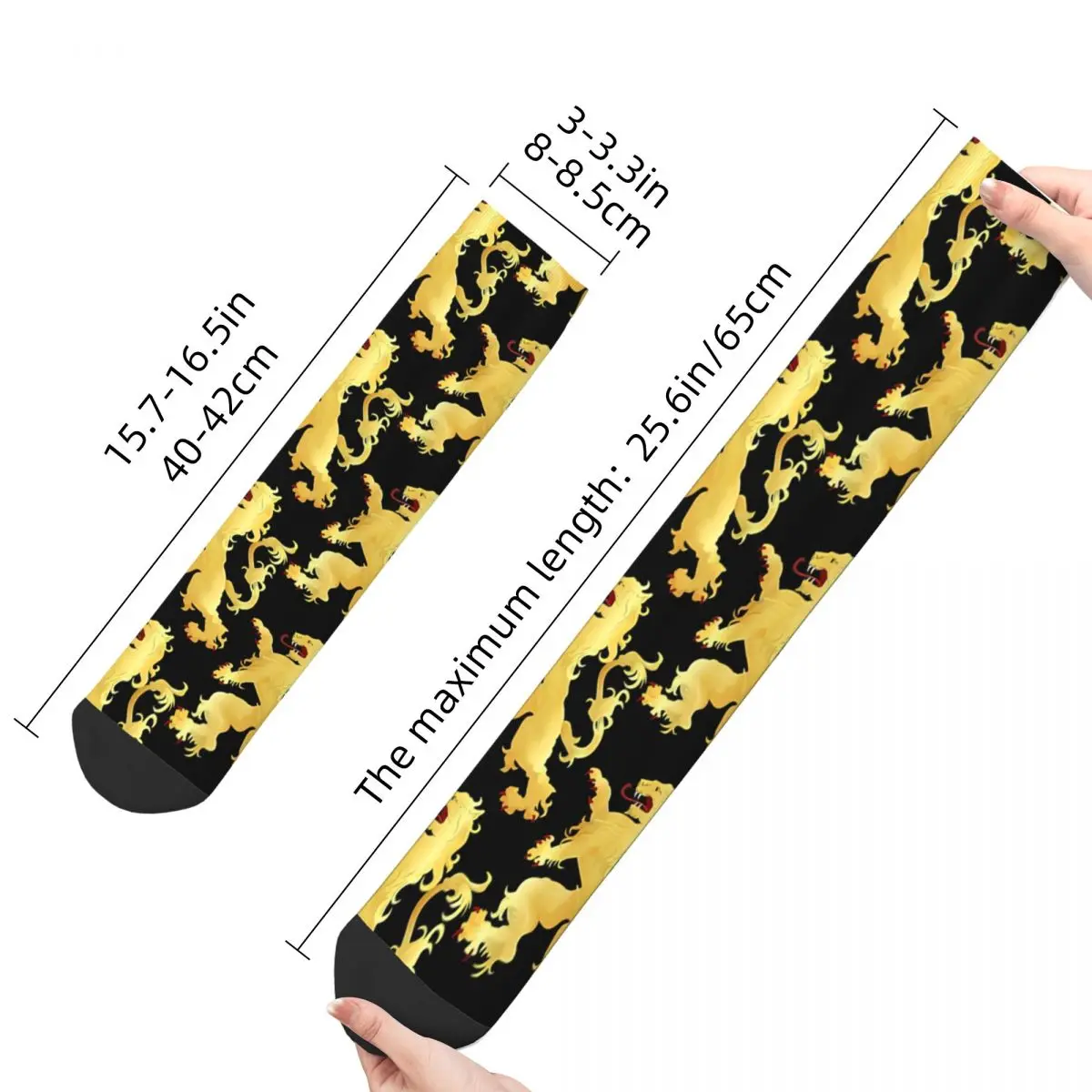 Happy Men's Socks Rampant Vintage Golden Lion And Damask Hip Hop Novelty Crew Sock Gift Pattern Printed