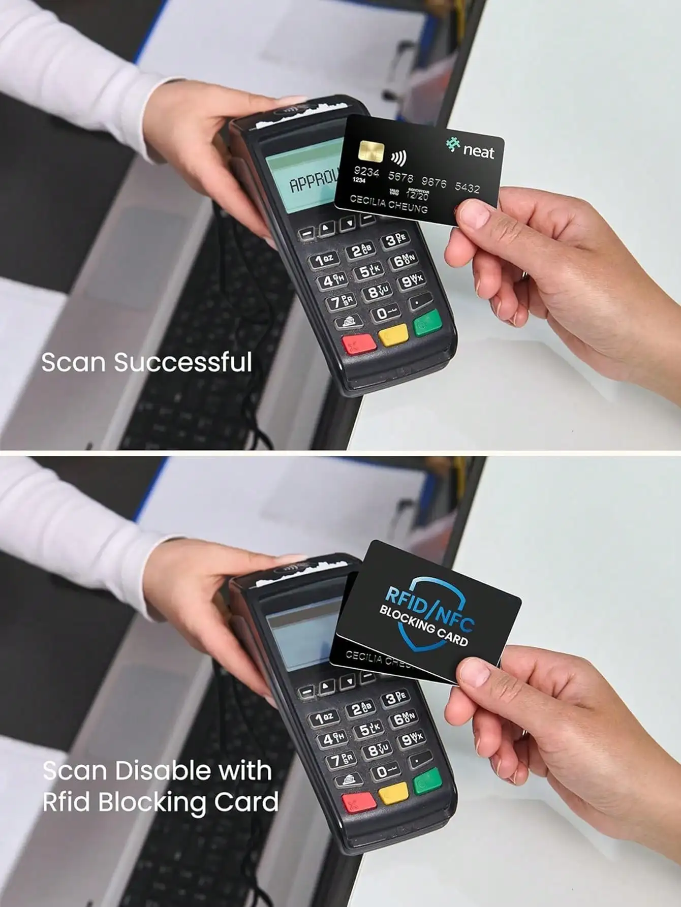 RFID Blocking Card 2 Pack, Bank Debit Credit Card Protector, Anti-Theft Contactless NFC Blocker, Entire Wallet Protection