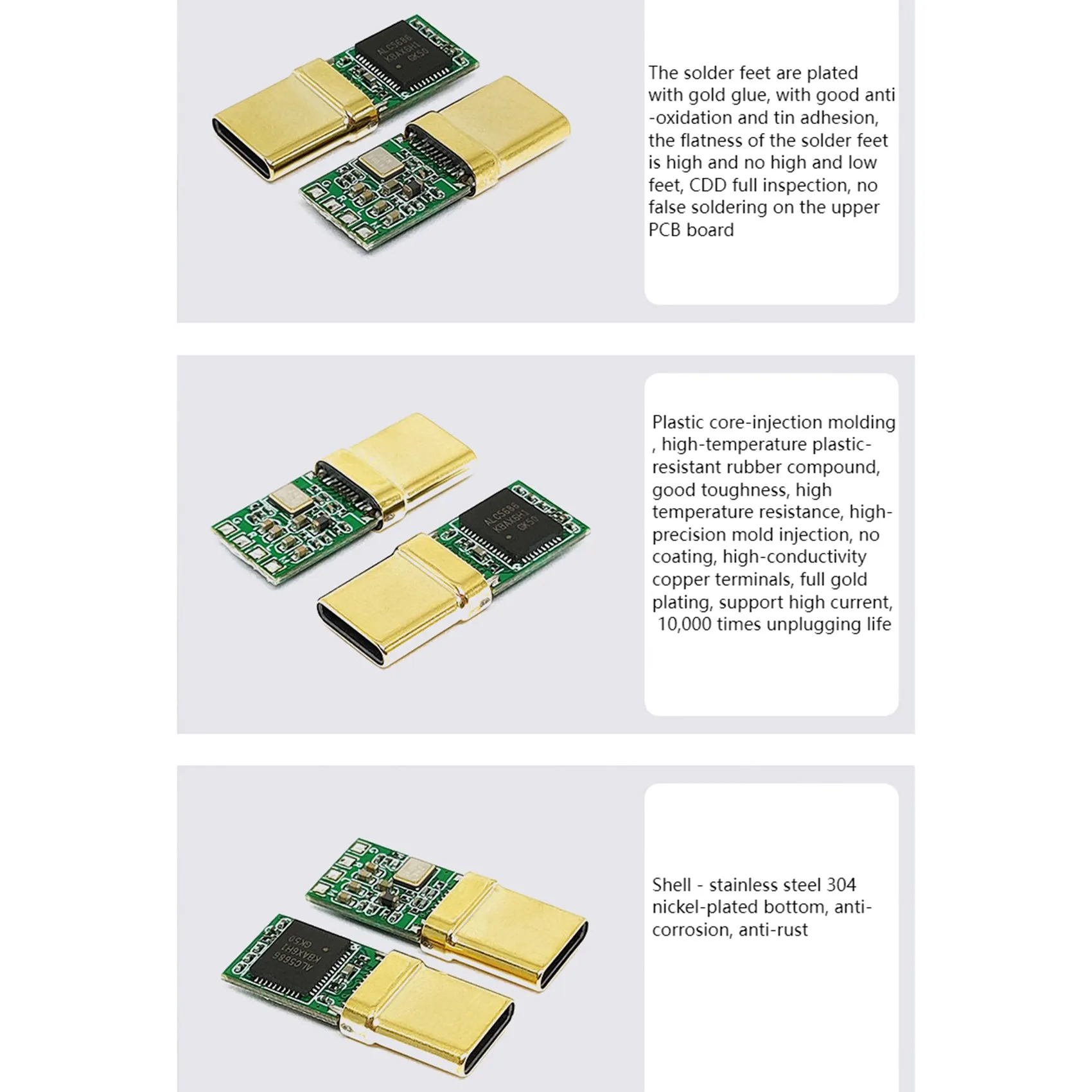 USB-C ชายปลั๊ก,ชิปถอดรหัส ALC5686,Gold-Plated 1U, 32Bit 384Khz ปลั๊กเสียง,Fast Charge Connector DIY อะแดปเตอร์