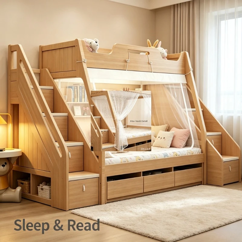 Trapezoid Bunk Bed Mosquito Net Double Layer Lower Berth Full Coverage Zipper Entrance Bedroom Sleeping Protection