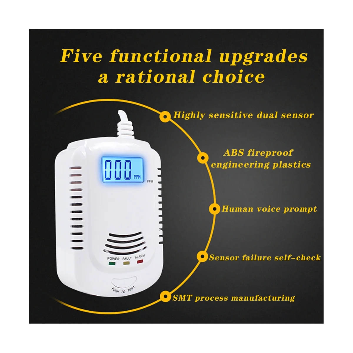 Independent Carbon Monoxide Detector, Gas Detector,Gas Alarm Sensor Methane Propane ,Gas Leak Detector EU Plug