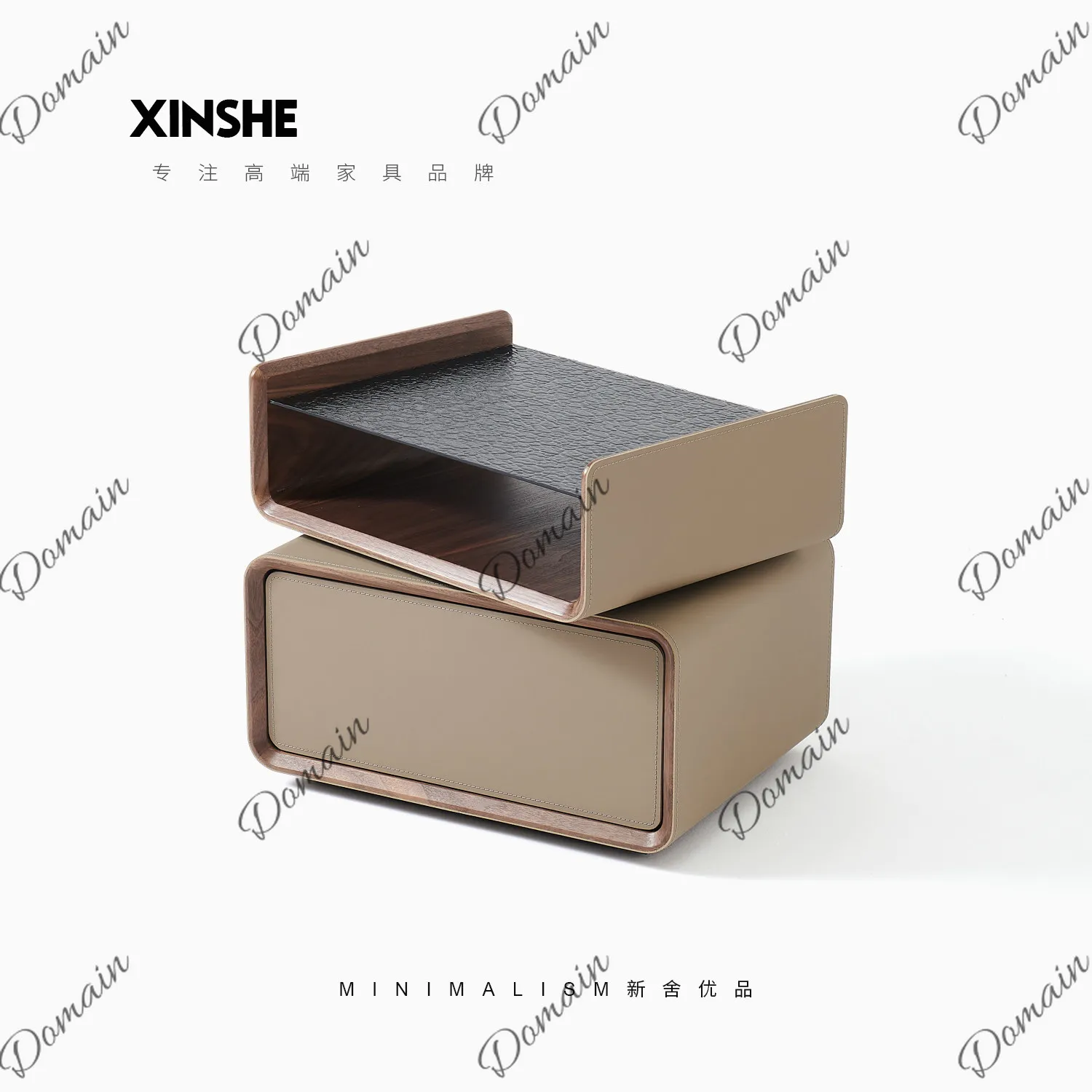 Italian minimalist bedside table light luxury saddle leather high sense rotatable modern simple designer