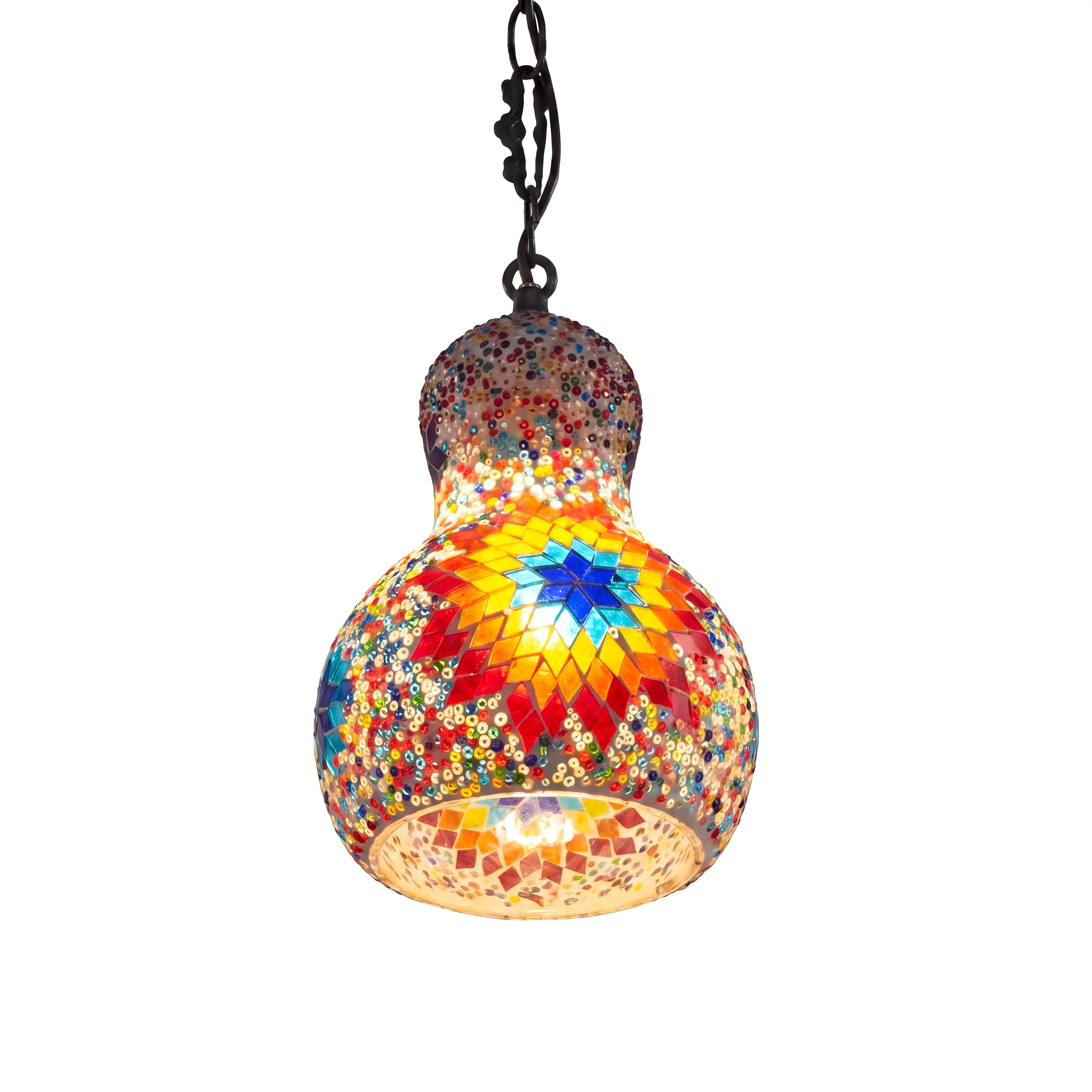 

Retro Handmade Gourd Mosaic Glass Chandelier Vintage Pendant Light Creative Home Decor Lamp for Living Room Dining Room Cafe Bar