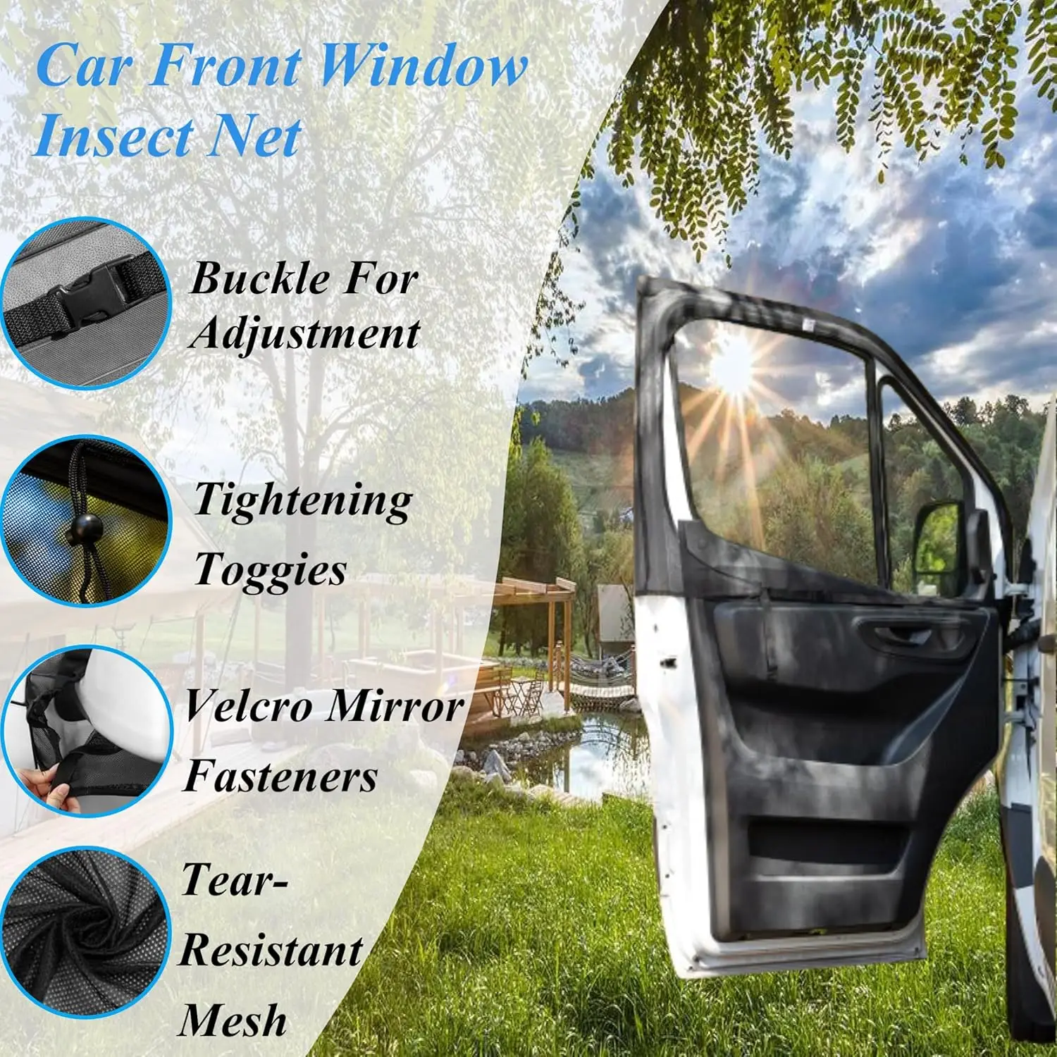 2pcs Universal Motorhome Window Bug Screens Pair Front Door Bug Screen For Sprinter Metris Transit Promaster Car Accessories view 2