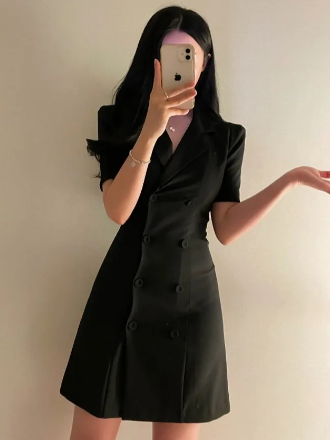 

Korean Sle Double Button Suit Dr Women's Summer 2025 New Mid-Length A-Line Skirt Faionable Ele Small Fraance Sle