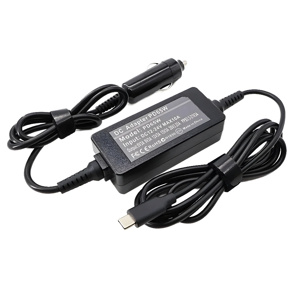 P​D65W 20V3.25A Type C Car Charger Universal 12V-24V USB C Laptop DC Power Adapter for MacBook Lenovo Hp Asus Samsung Notebook